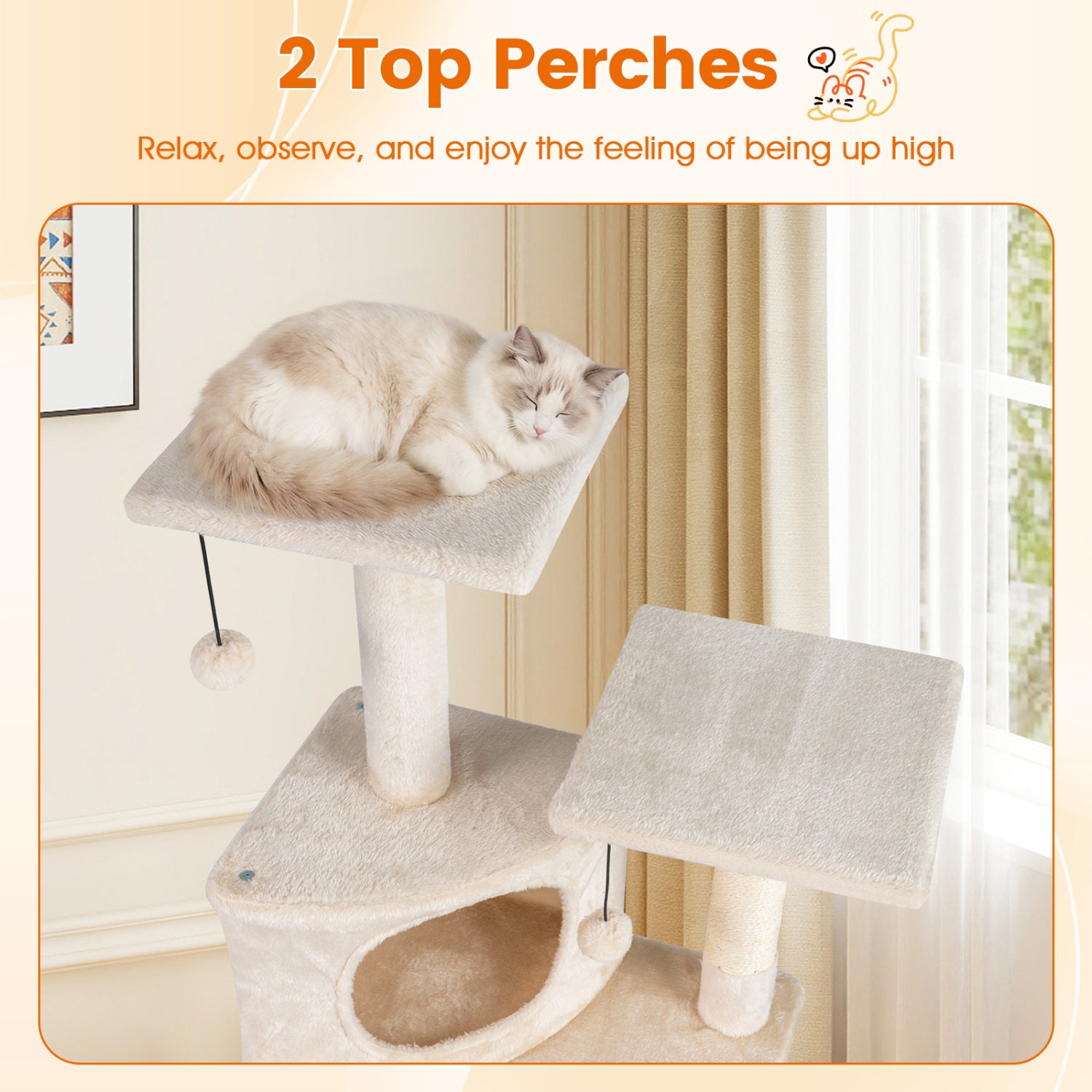 44 Inch Tall Kitten Tower with Condo and 2 Plush Perches Cat Tree - view 7