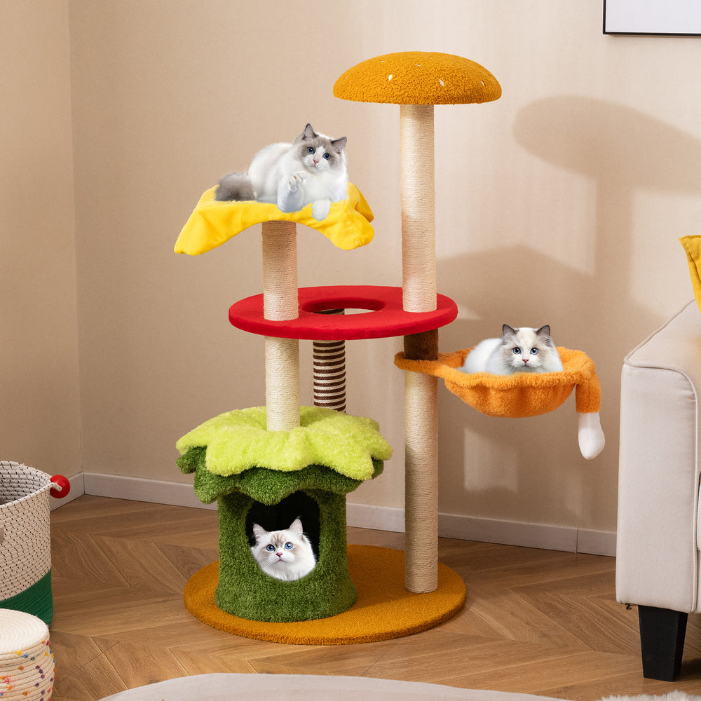 46 Inch Tall Cat Tree Multi-Level with Padded Perch and Hanging Basket Bed - view 2