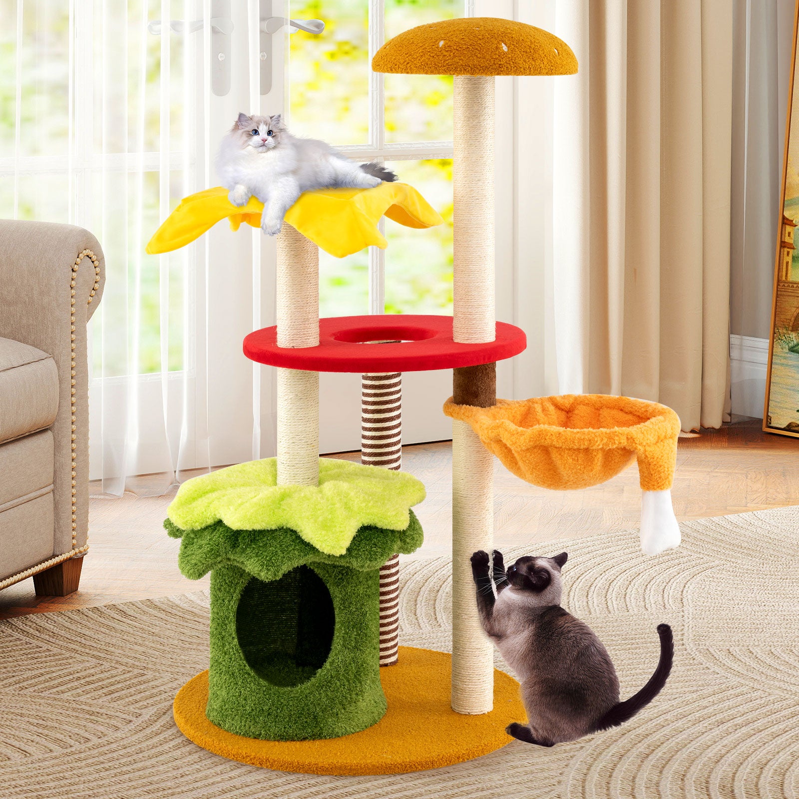 46 Inch Tall Cat Tree Multi-Level with Padded Perch and Hanging Basket Bed - view 3