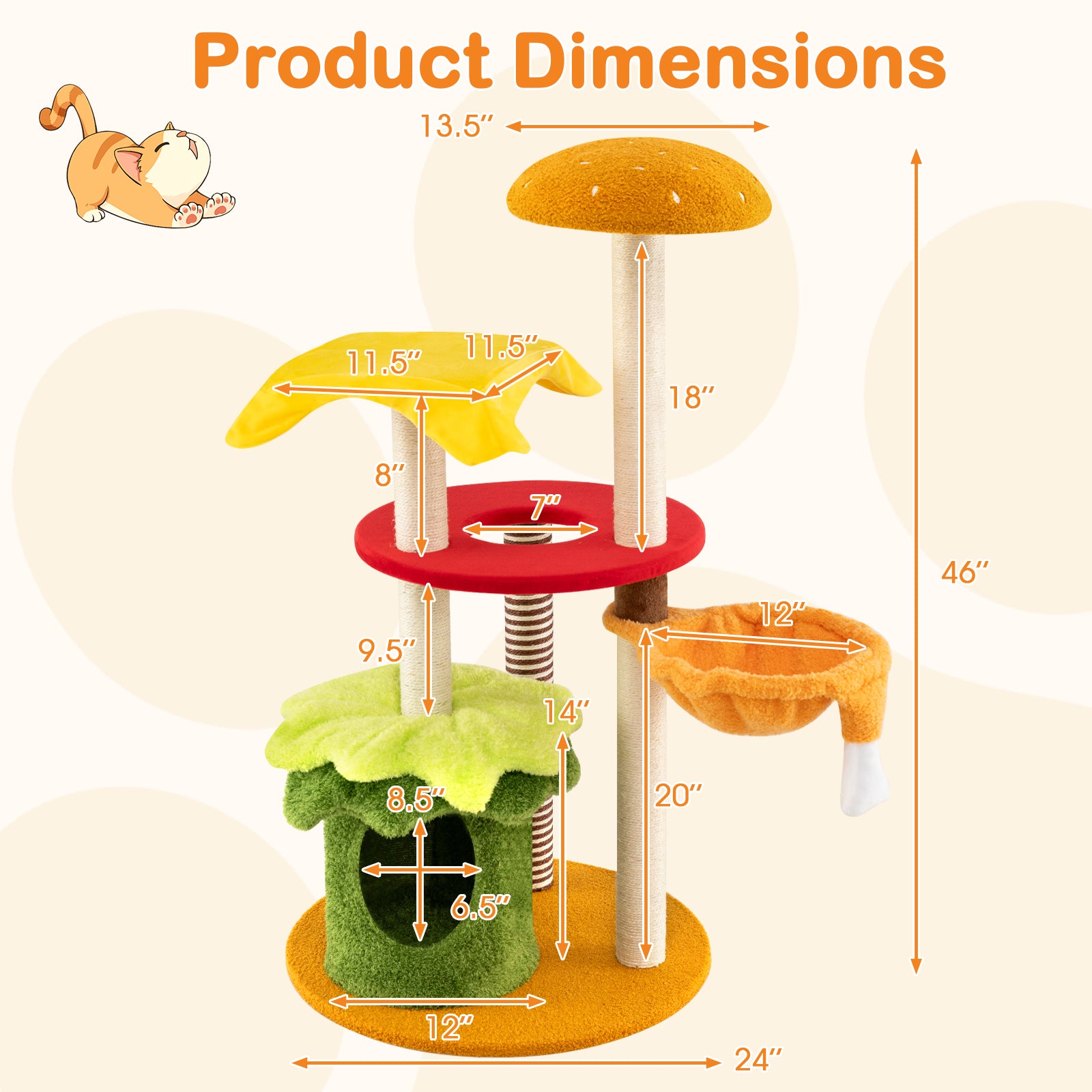 46 Inch Tall Cat Tree Multi-Level with Padded Perch and Hanging Basket Bed - view 5