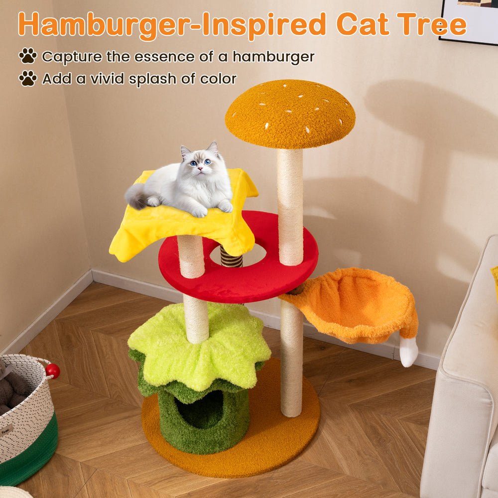46 Inch Tall Cat Tree Multi-Level with Padded Perch and Hanging Basket Bed - view 6