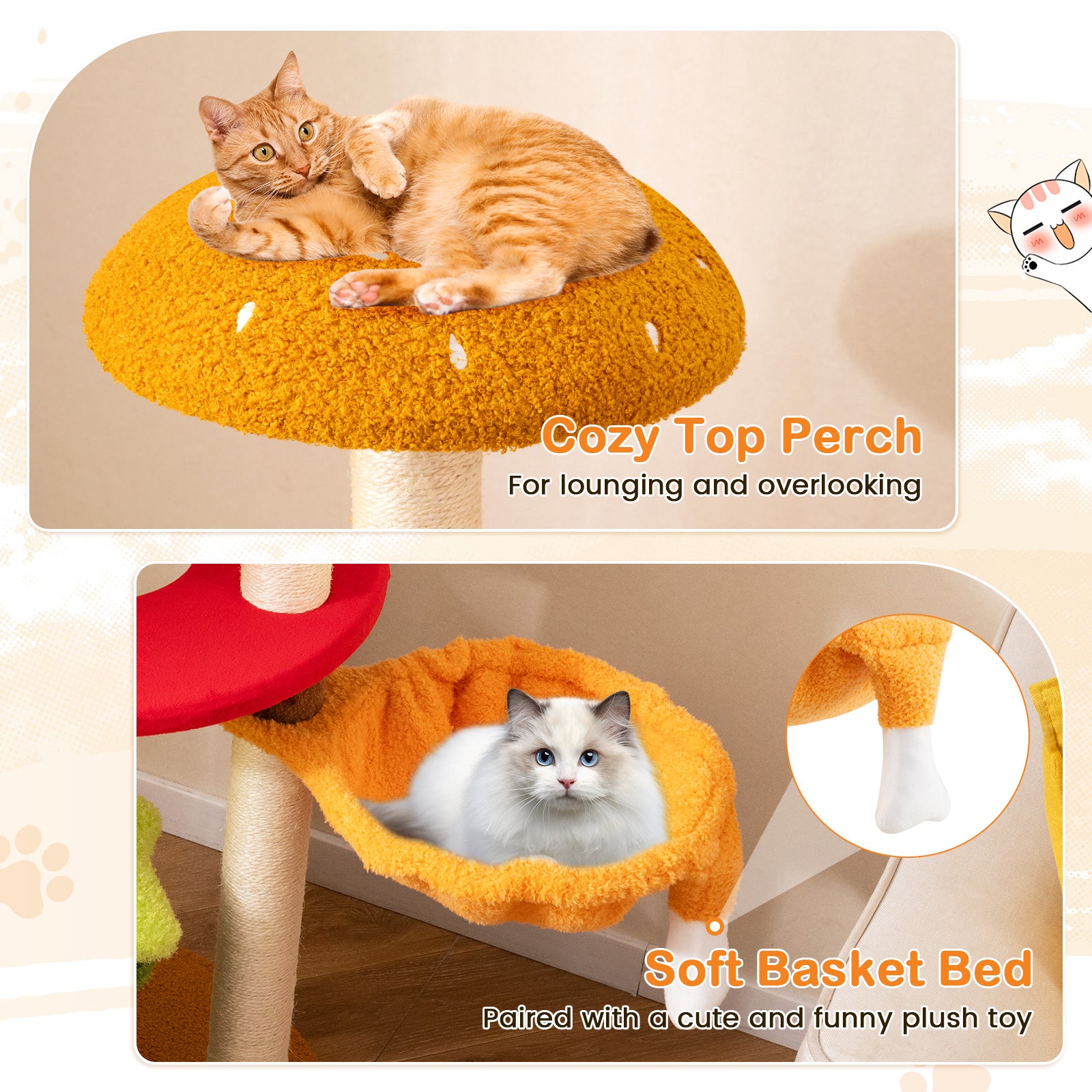 46 Inch Tall Cat Tree Multi-Level with Padded Perch and Hanging Basket Bed - view 7