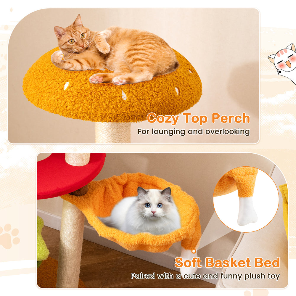 46 Inch Tall Cat Tree Multi-Level with Padded Perch and Hanging Basket Bed - view 7