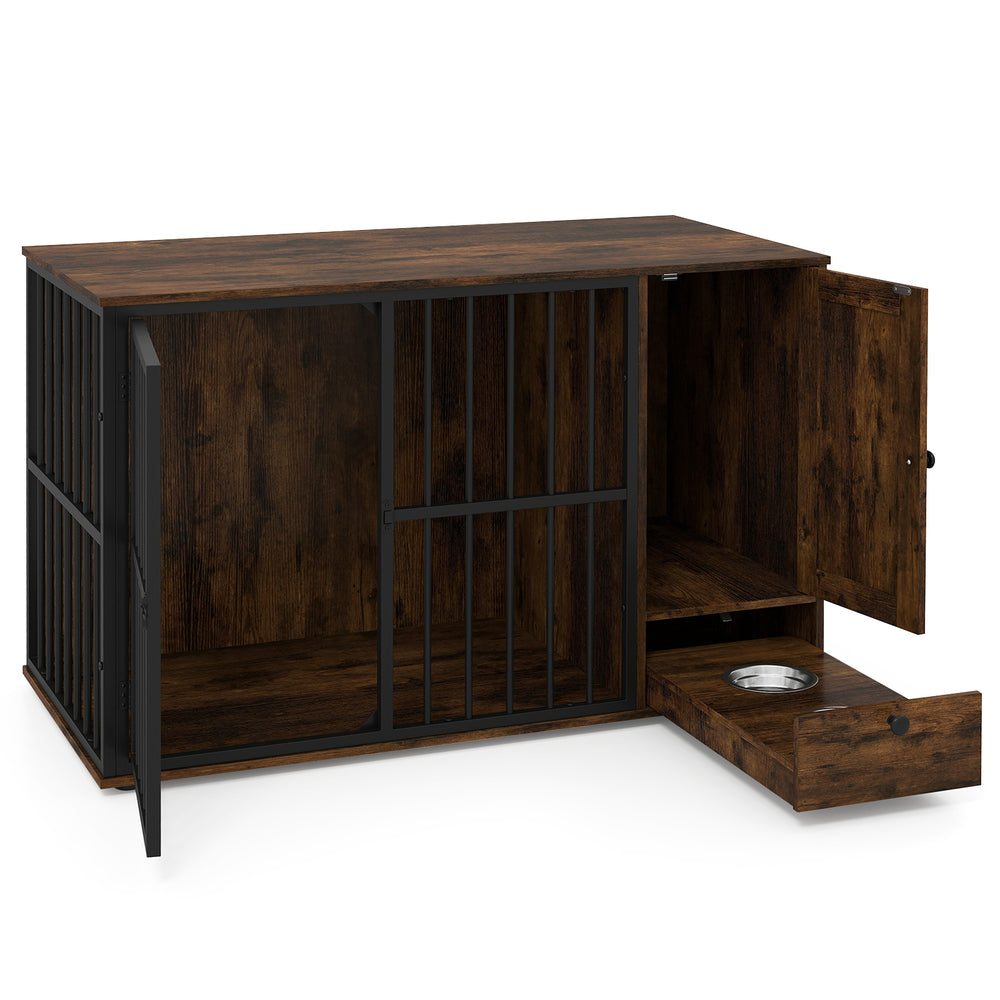 47.5 inch Dog Crate Furniture with Hidden Pull-out Bowls in Drawer for Small - view 4