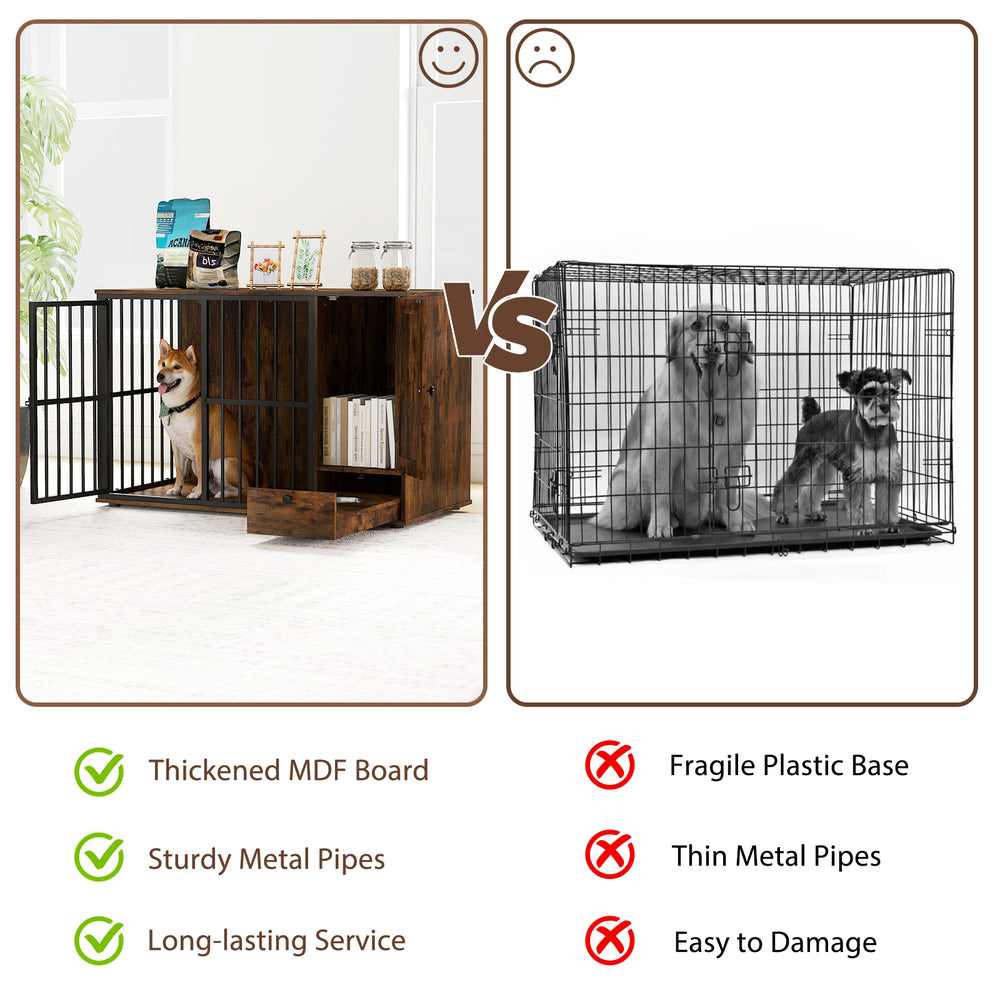 47.5 inch Dog Crate Furniture with Hidden Pull-out Bowls in Drawer for Small - view 7