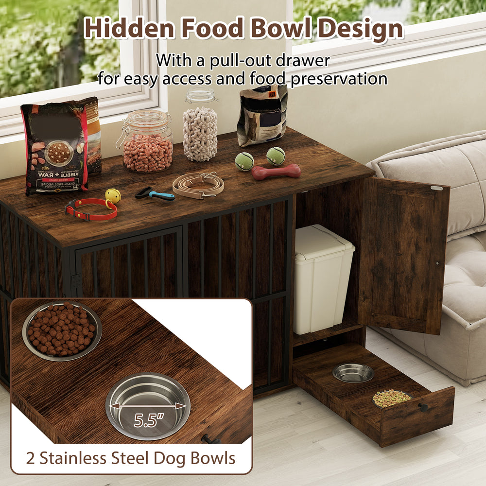 47.5 inch Dog Crate Furniture with Hidden Pull-out Bowls in Drawer for Small - view 8