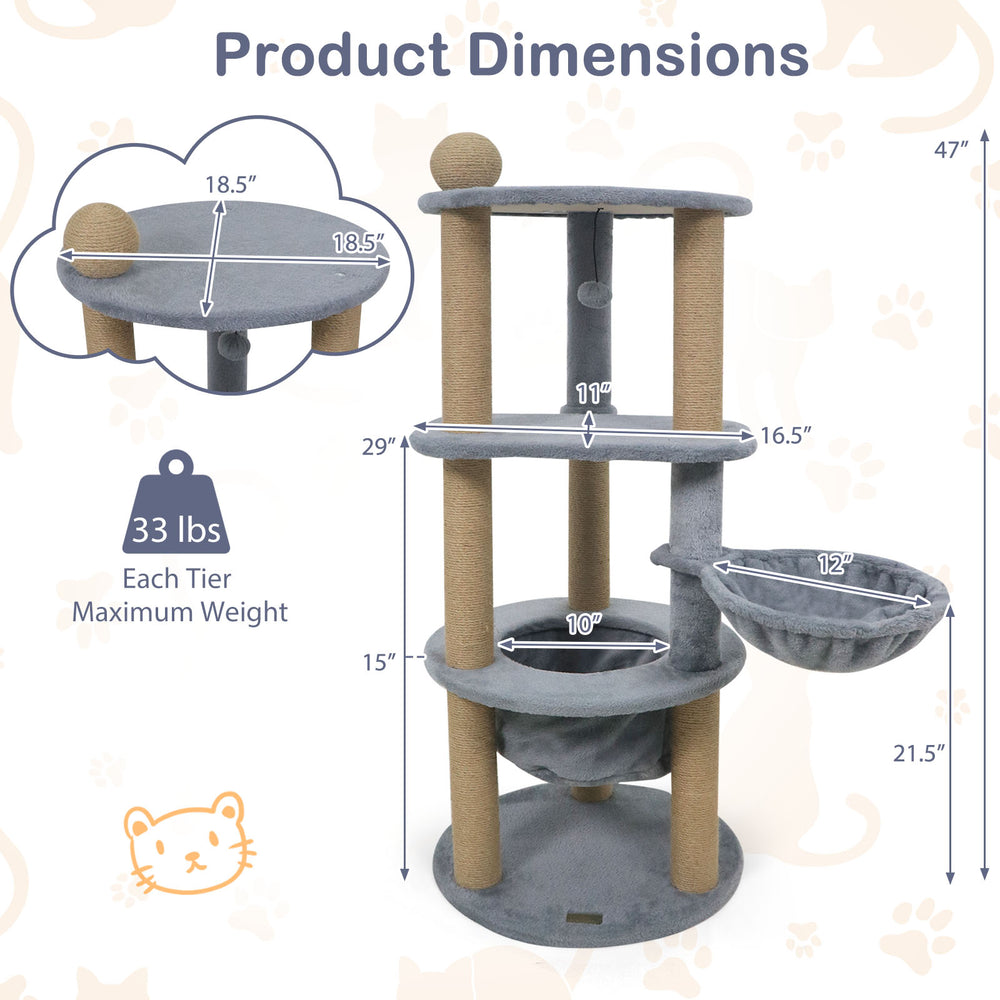 47 Inches Tall Cat Tower with Cat Nest and Scratching Posts Cat Tree - view 5