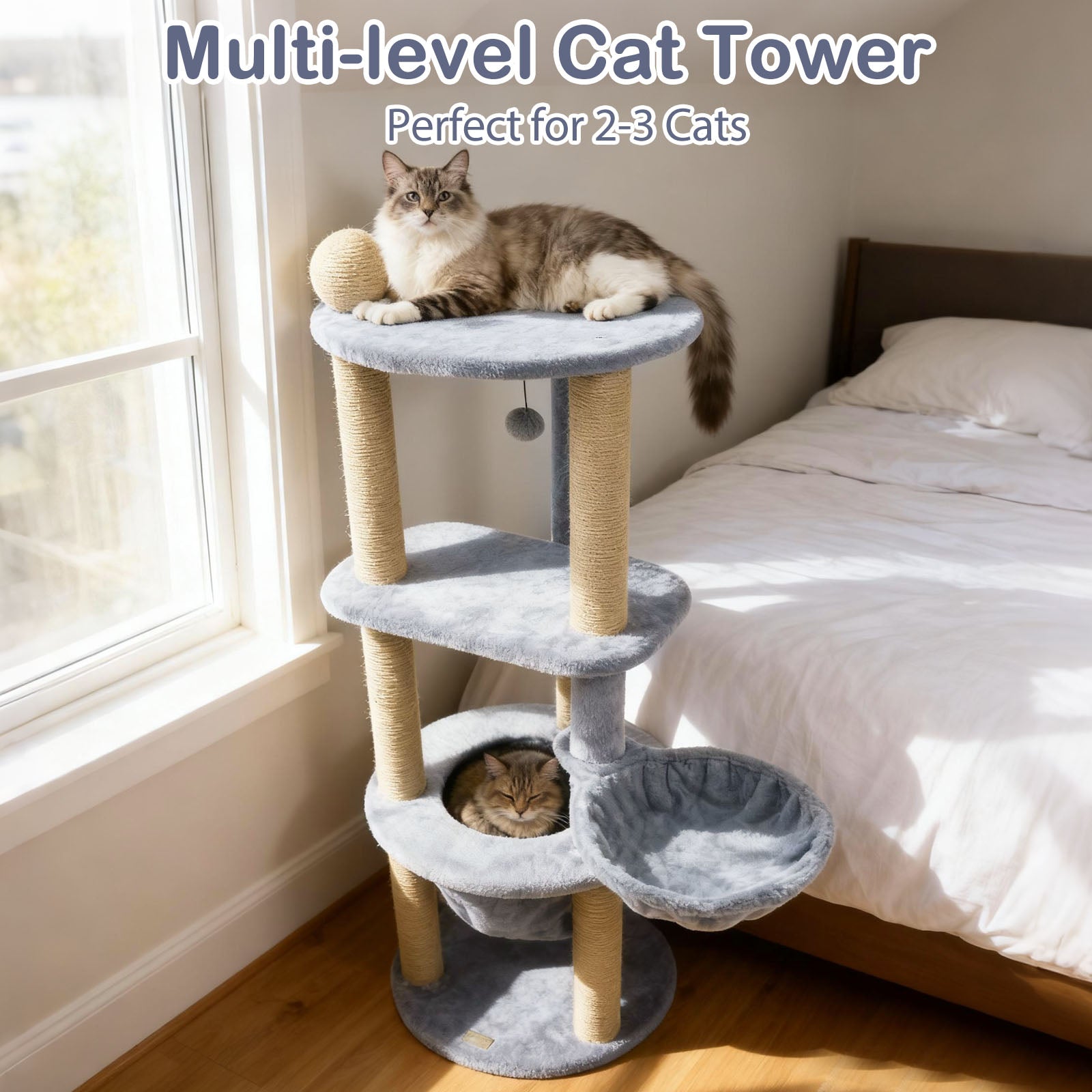 47 Inches Tall Cat Tower with Cat Nest and Scratching Posts Cat Tree - view 6