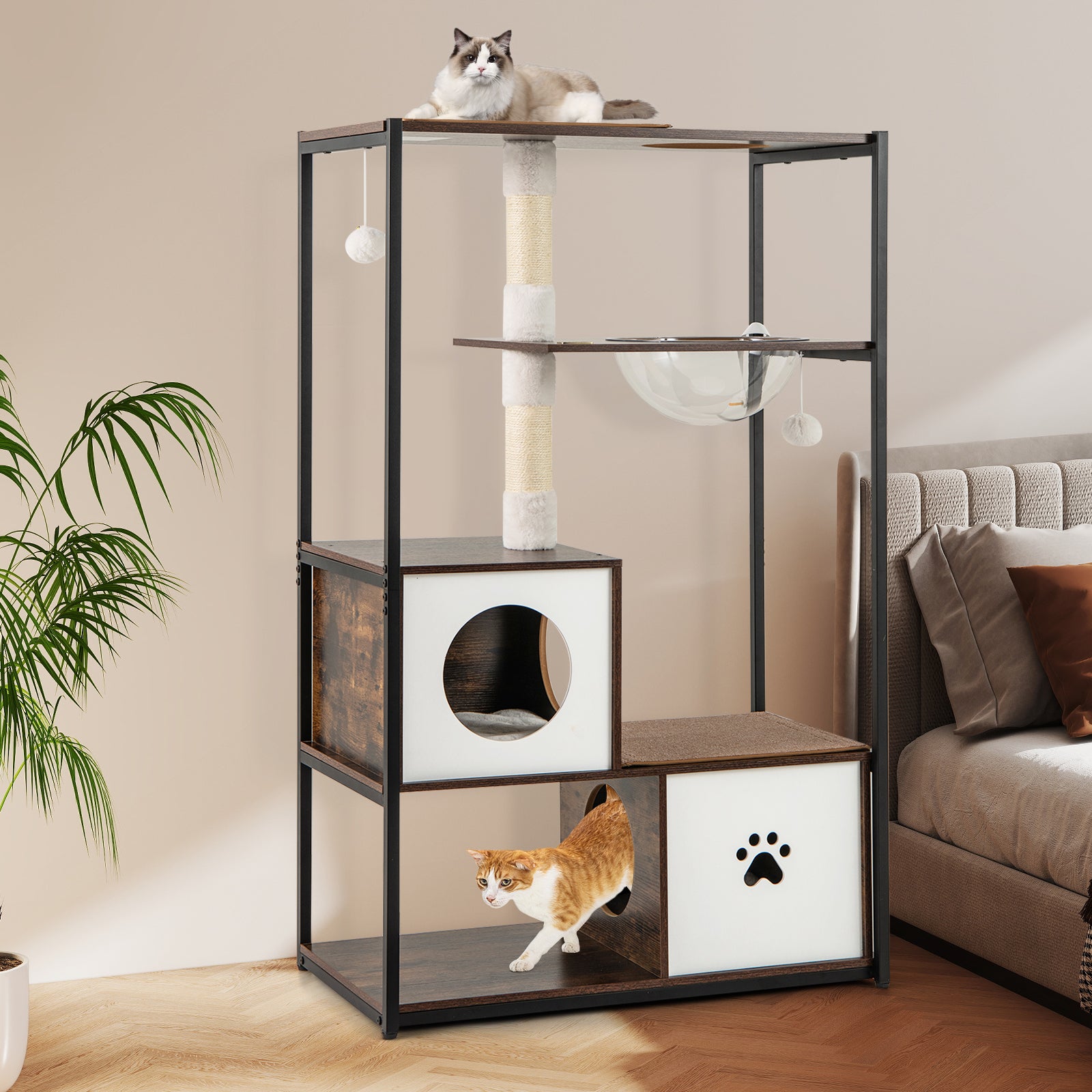 52 Inch Tall Wooden Cat Tree Metal Frame with 2 Condos and Cushions - view 3