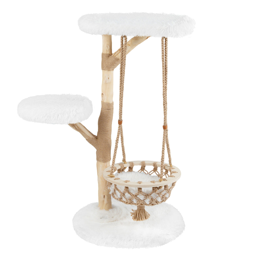 48.5 Inch Solid Wood Cat Tree with Hanging Cradle and Jute Scratching Post