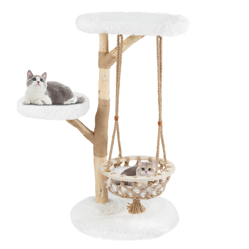 48.5 Inch Solid Wood Cat Tree with Hanging Cradle and Jute Scratching Post - view 4