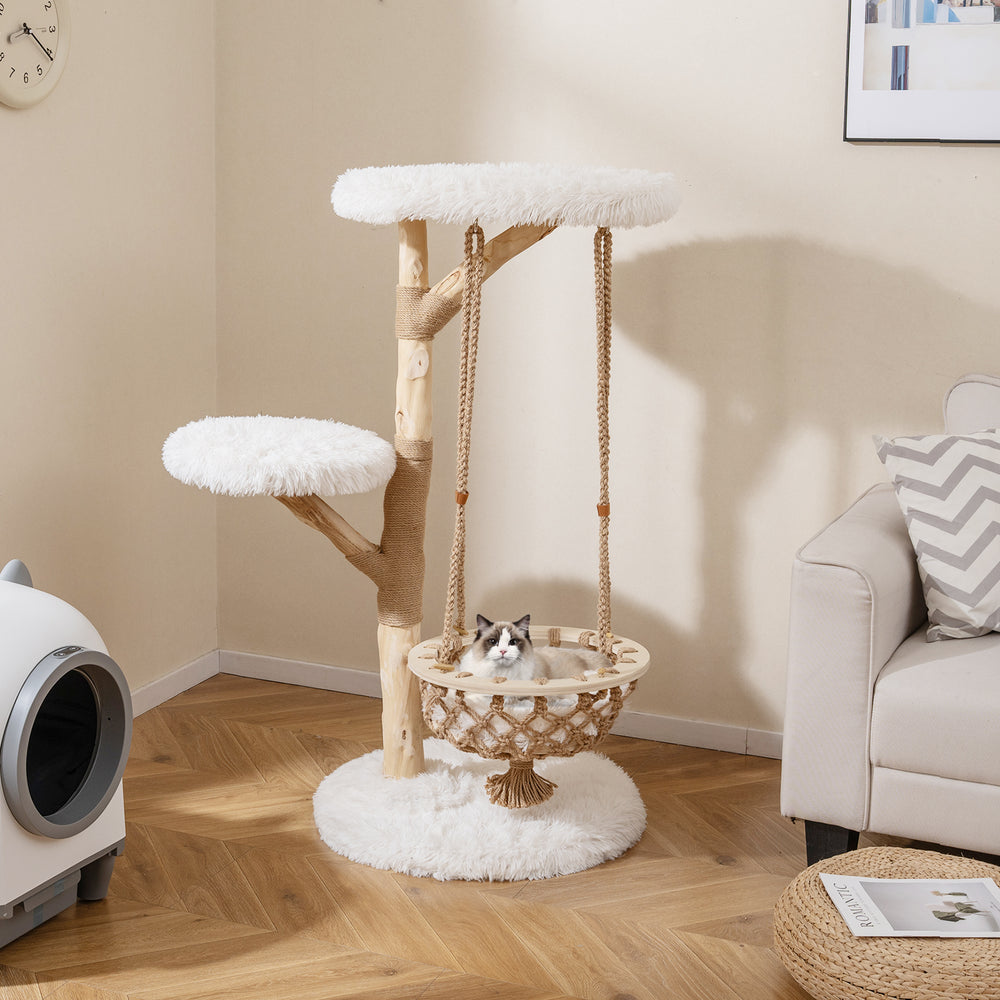 48.5 Inch Solid Wood Cat Tree with Hanging Cradle and Jute Scratching Post - view 2