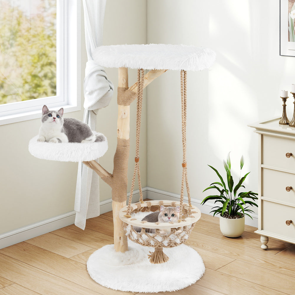 48.5 Inch Solid Wood Cat Tree with Hanging Cradle and Jute Scratching Post - view 3