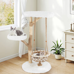 48.5 Inch Solid Wood Cat Tree with Hanging Cradle and Jute Scratching Post - view 3