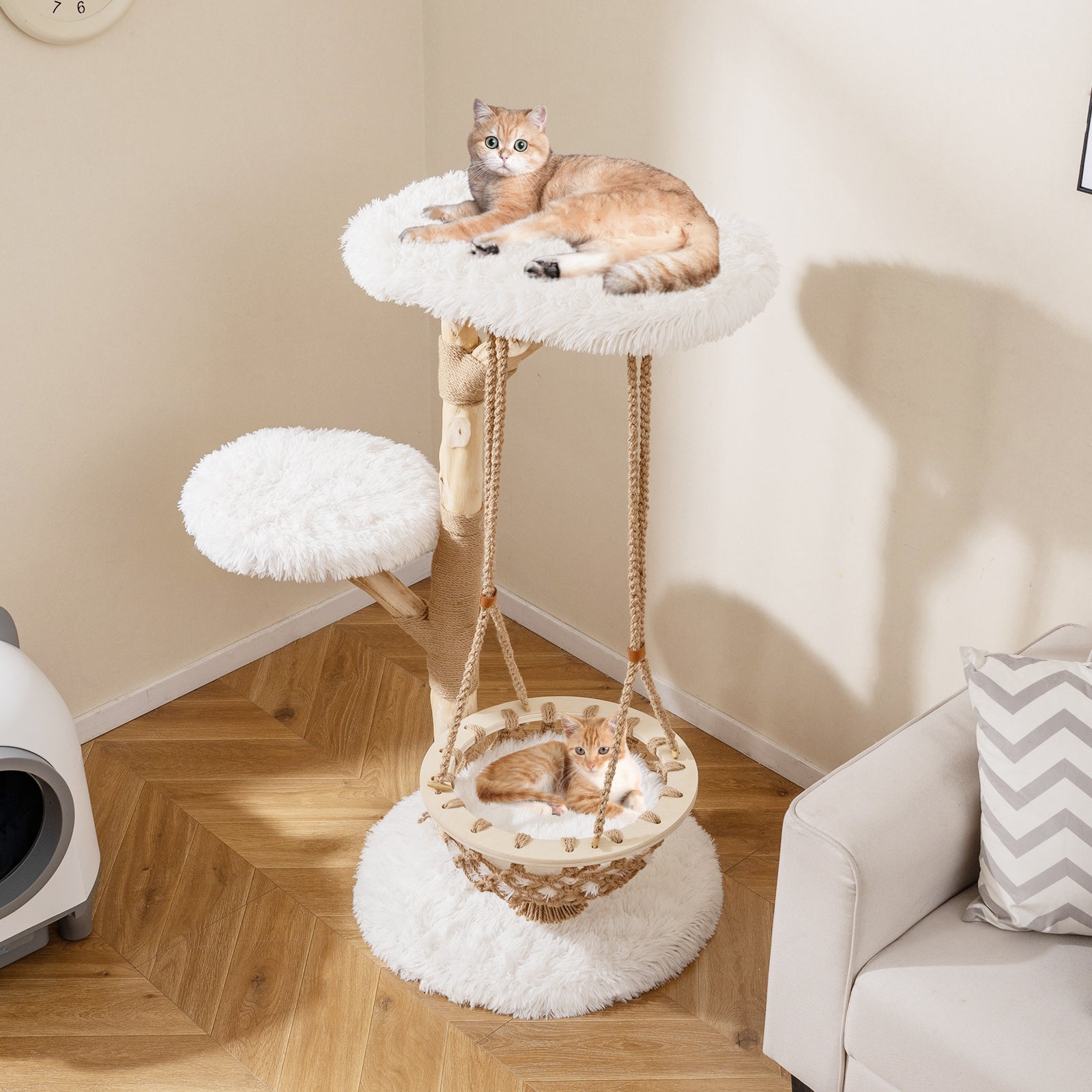 48.5 Inch Solid Wood Cat Tree with Hanging Cradle and Jute Scratching Post - view 6