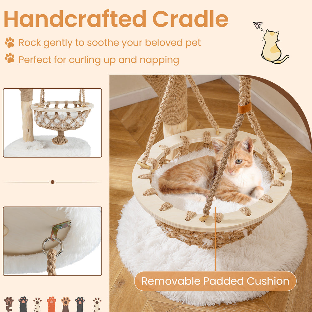 48.5 Inch Solid Wood Cat Tree with Hanging Cradle and Jute Scratching Post - view 7