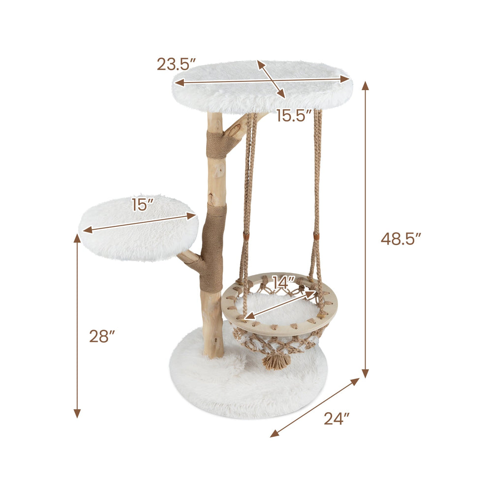 48.5 Inch Solid Wood Cat Tree with Hanging Cradle and Jute Scratching Post - view 5
