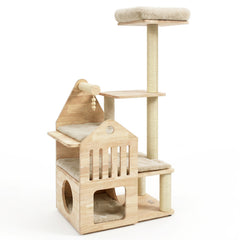 48.5" Multi-Level Solid Wood Cat Tree for Indoor Cats with Padded Top Perch Cat