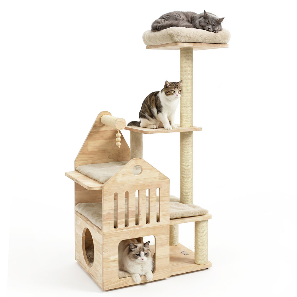 48.5" Multi-Level Solid Wood Cat Tree for Indoor Cats with Padded Top Perch Cat - view 4