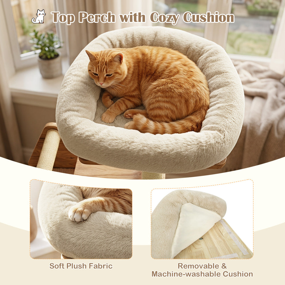 48.5" Multi-Level Solid Wood Cat Tree for Indoor Cats with Padded Top Perch Cat - view 6