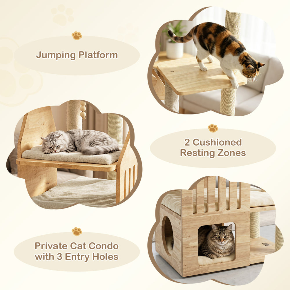 48.5" Multi-Level Solid Wood Cat Tree for Indoor Cats with Padded Top Perch Cat - view 7