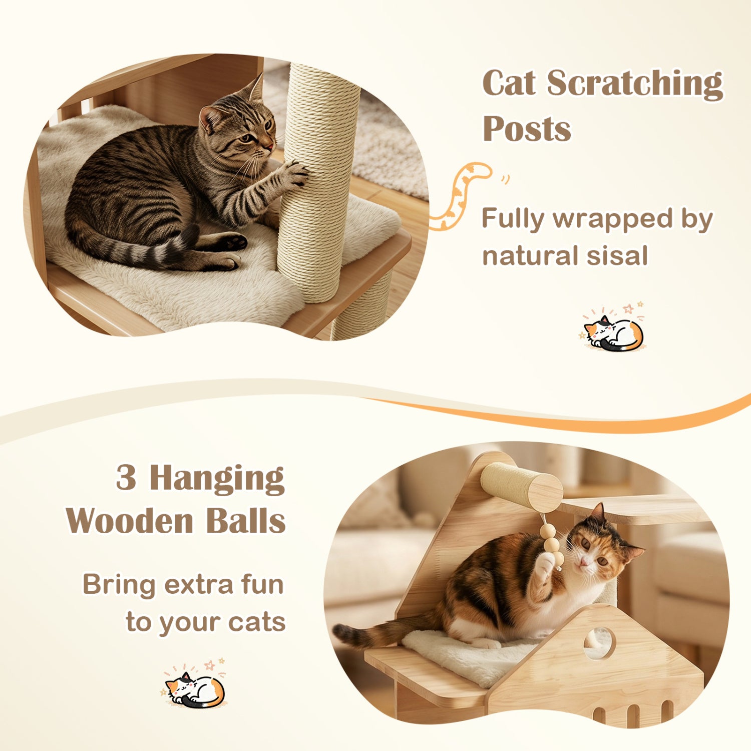 48.5" Multi-Level Solid Wood Cat Tree for Indoor Cats with Padded Top Perch Cat - view 8
