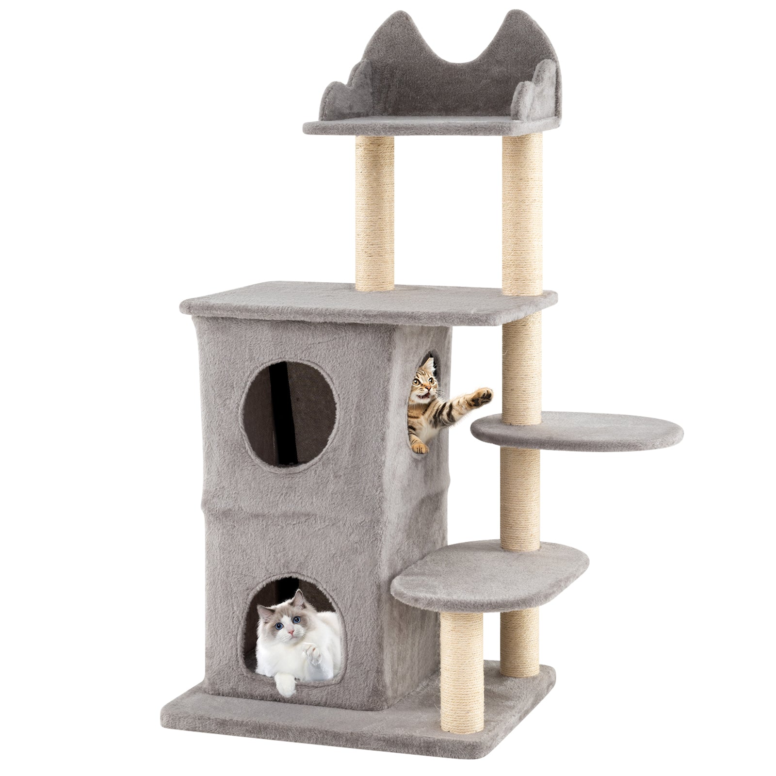 48.5 inch Cat Tree with 2-story Condo and 3 Hideaway Caves for Large Cats
