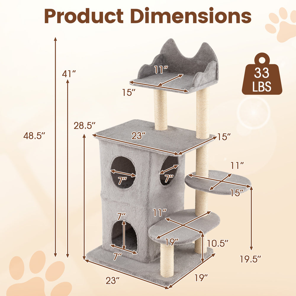 48.5 inch Cat Tree with 2-story Condo and 3 Hideaway Caves for Large Cats - view 5