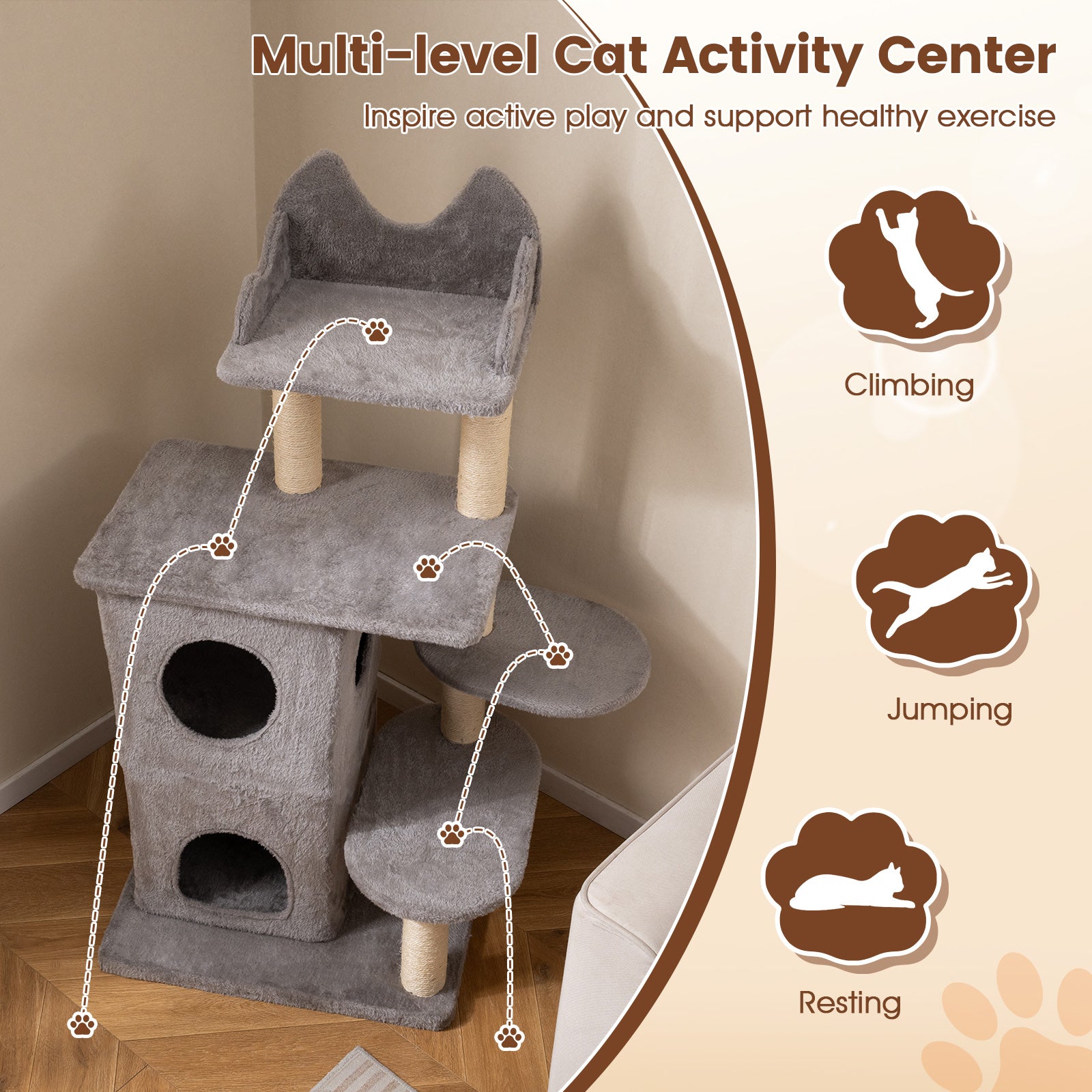 48.5 inch Cat Tree with 2-story Condo and 3 Hideaway Caves for Large Cats - view 8