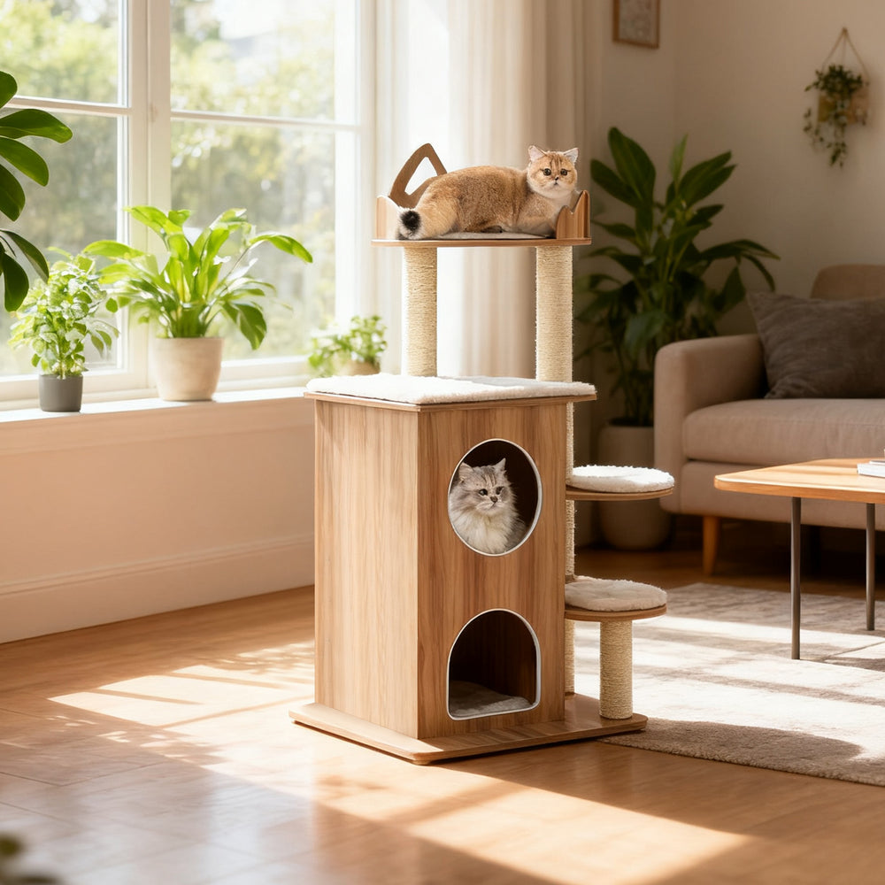 48 Inch Wooden Cat Tree with 2-Floor Condo and Washable Cushions - view 3