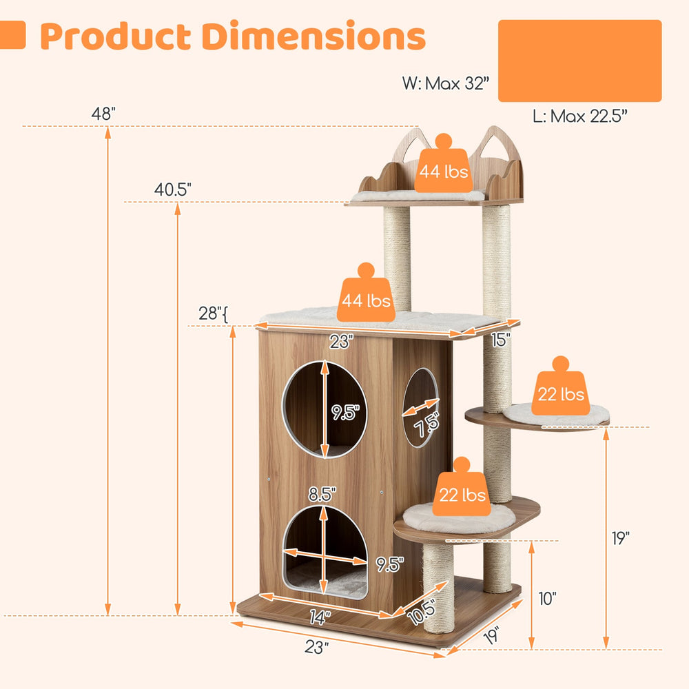 48 Inch Wooden Cat Tree with 2-Floor Condo and Washable Cushions - view 5
