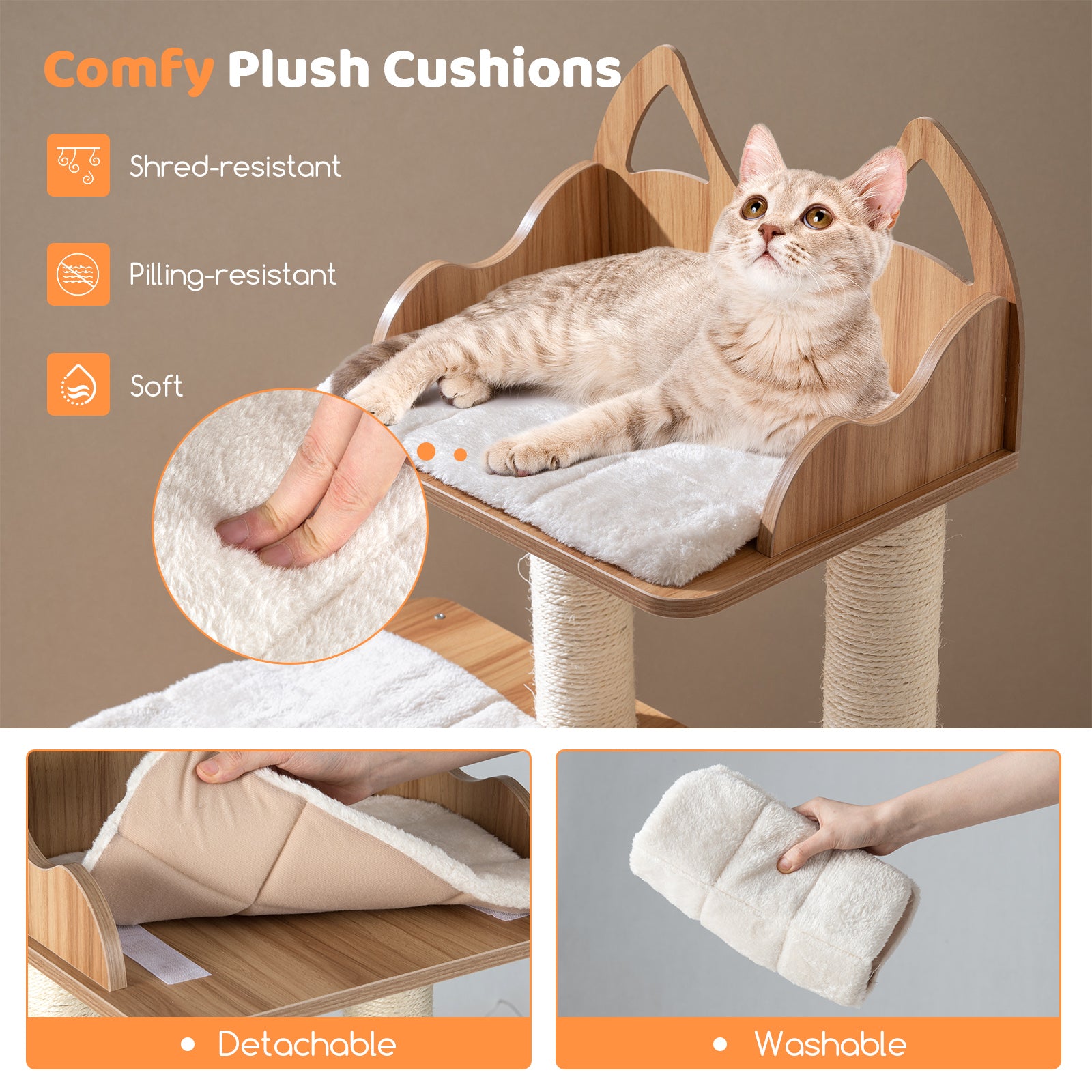 48 Inch Wooden Cat Tree with 2-Floor Condo and Washable Cushions - view 6