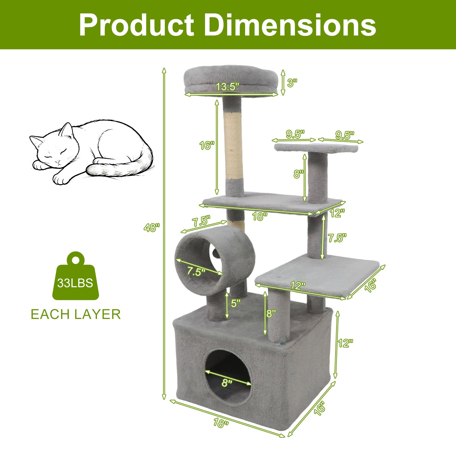 48 Inches Tall Cat Tree Multi-Level Kitten Tower with Large Condo Padded Top - view 5