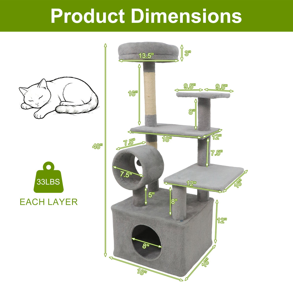 48 Inches Tall Cat Tree Multi-Level Kitten Tower with Large Condo Padded Top - view 5