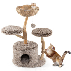 Wood Cat Tree Solid Pear Cat Tree with Perch and Sisal Scratching Posts - view 4