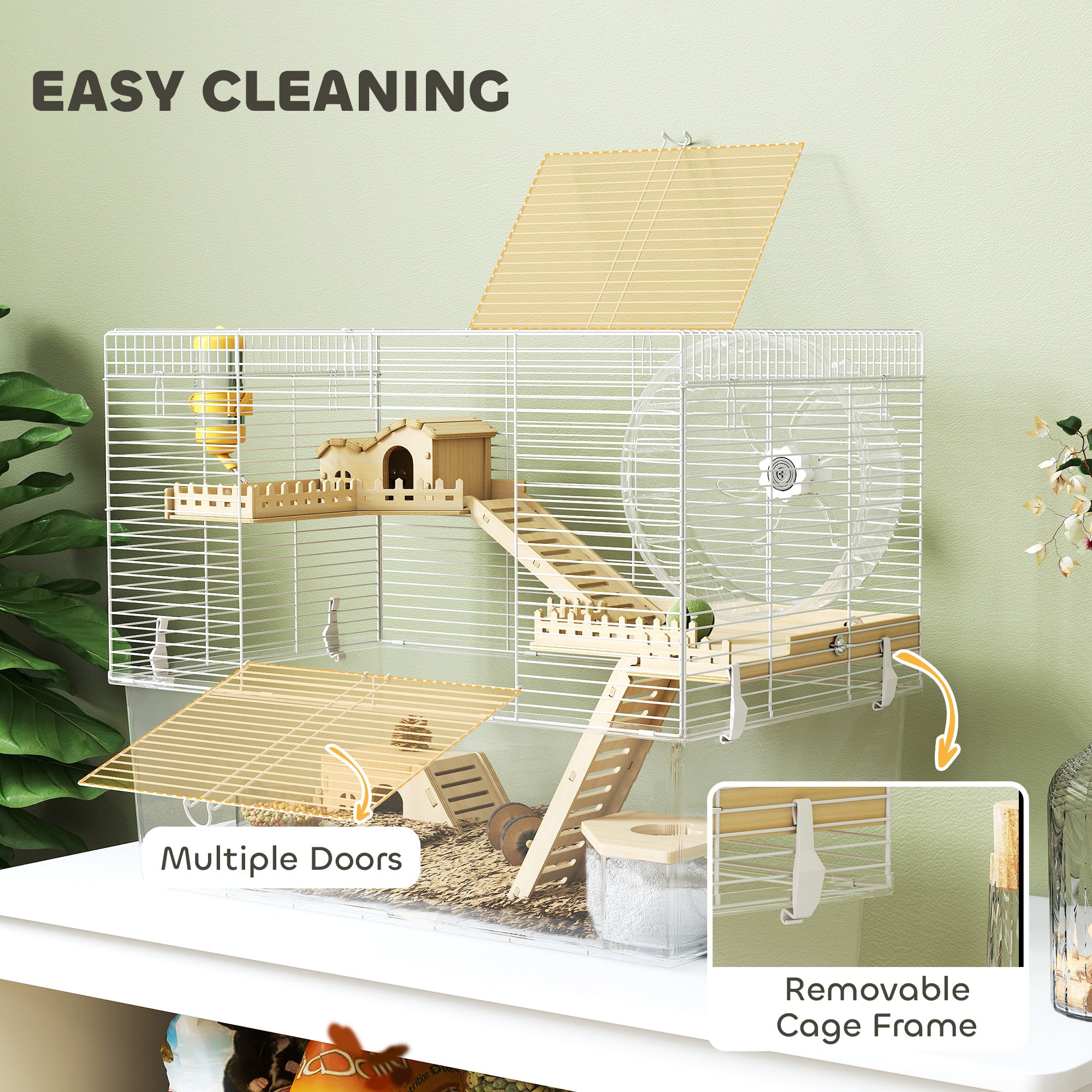 Hamster Cage with Deep Bottom, Wooden Ramp, Hut, Bathroom and Exercise Wheel - view 5