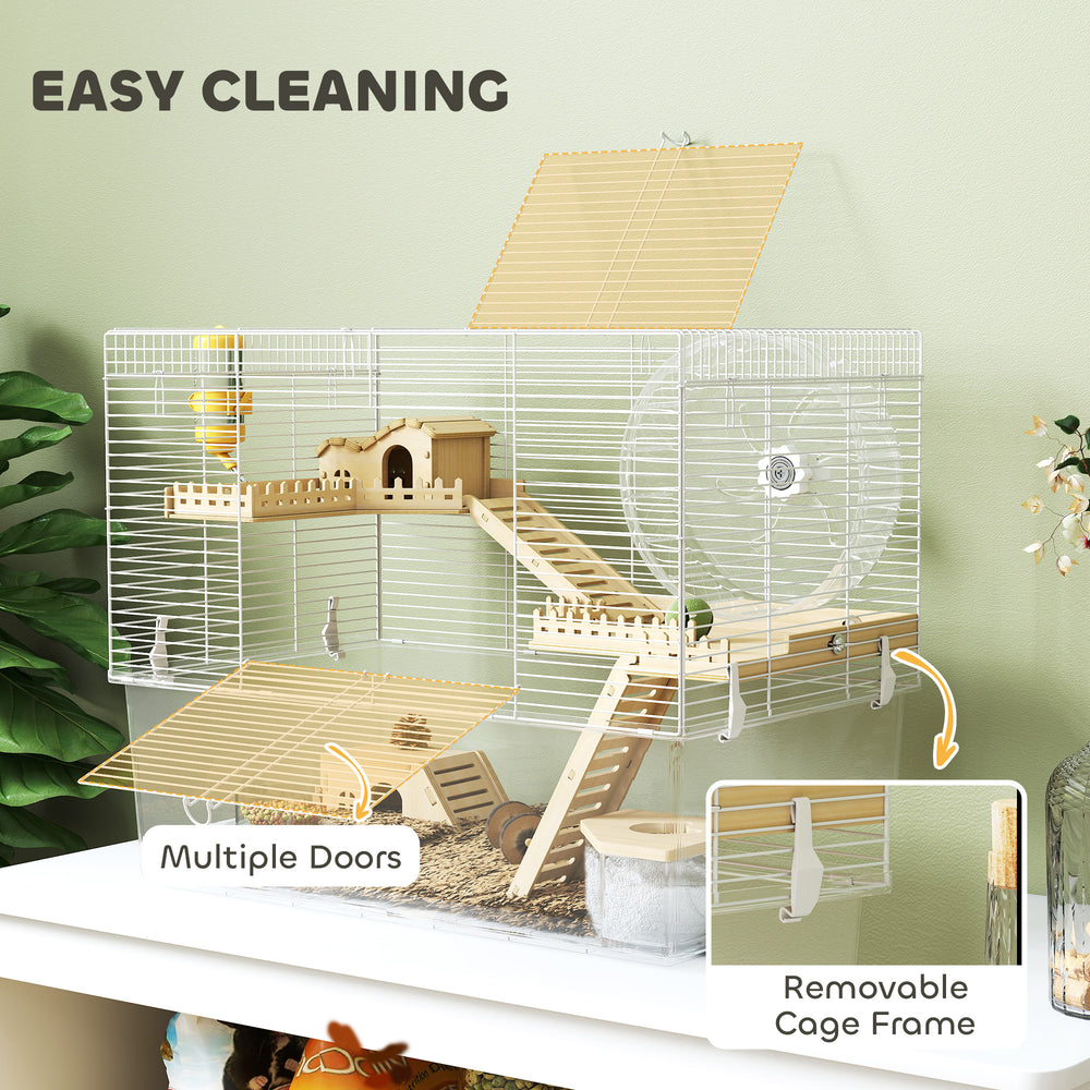 Hamster Cage with Deep Bottom, Wooden Ramp, Hut, Bathroom and Exercise Wheel - view 5