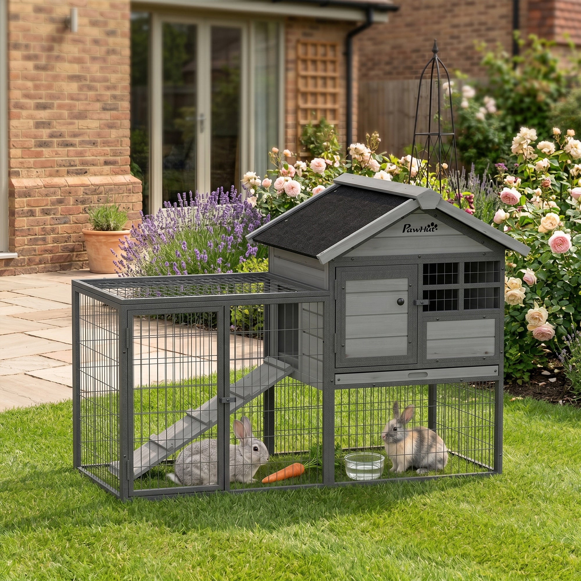 Rabbit Hutch Outdoor, 48"L Large Wooden Bunny Cage with Run - view 7