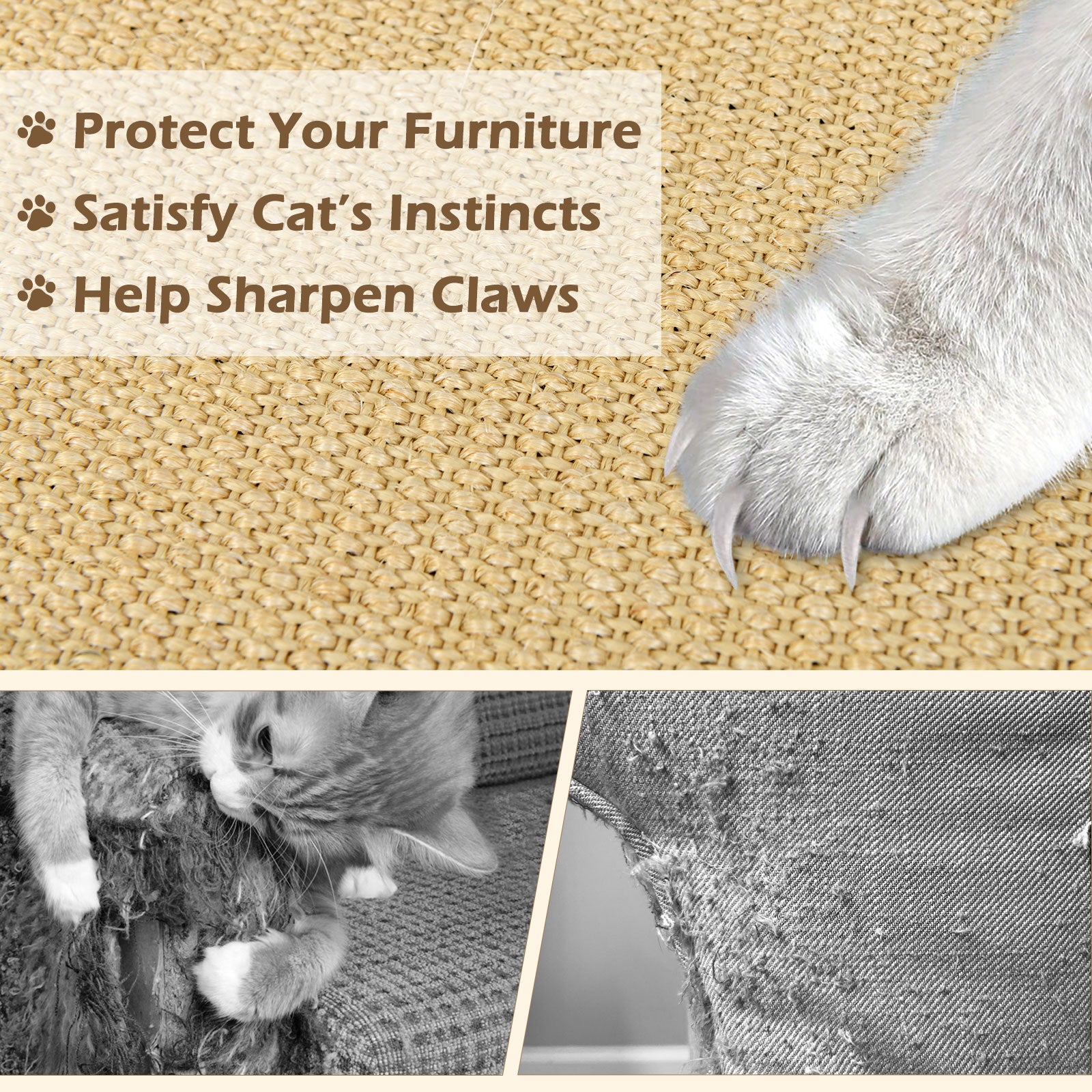 4 Pieces Cat Scratcher Mat Set 32 x 20 Inch Pads for Cats Cat Tree - view 8