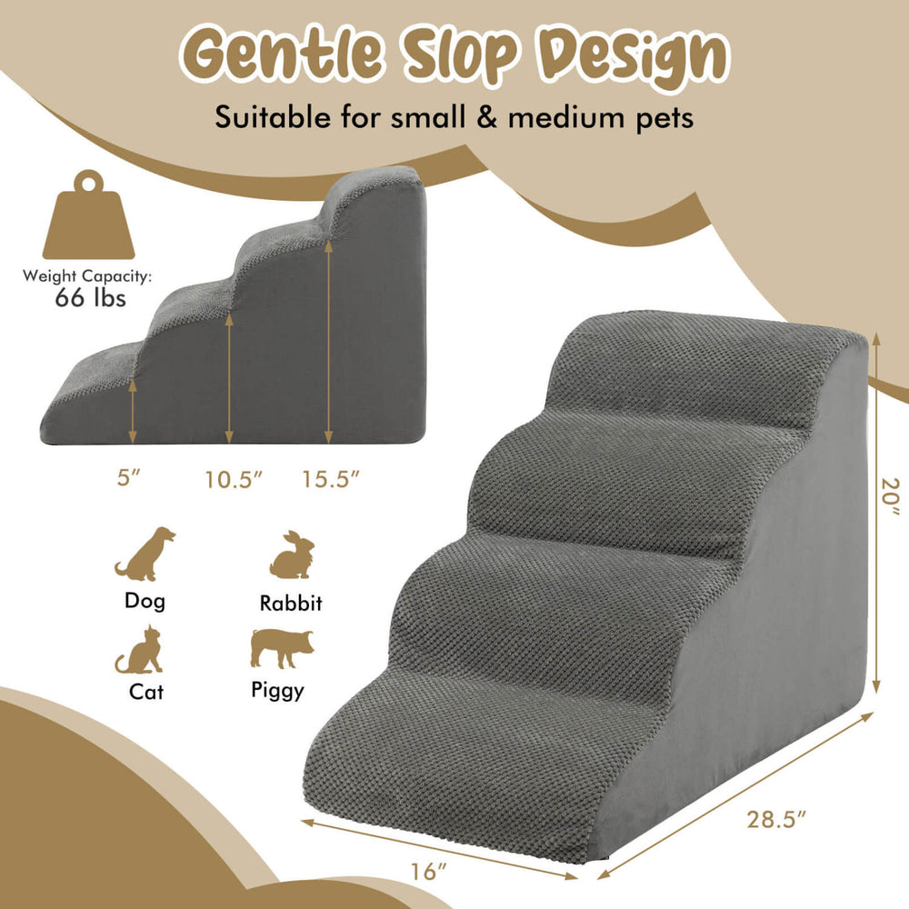 4-Tier Foam Non-Slip Dog Steps with Washable Zippered Cover Pet Supplies - view 5