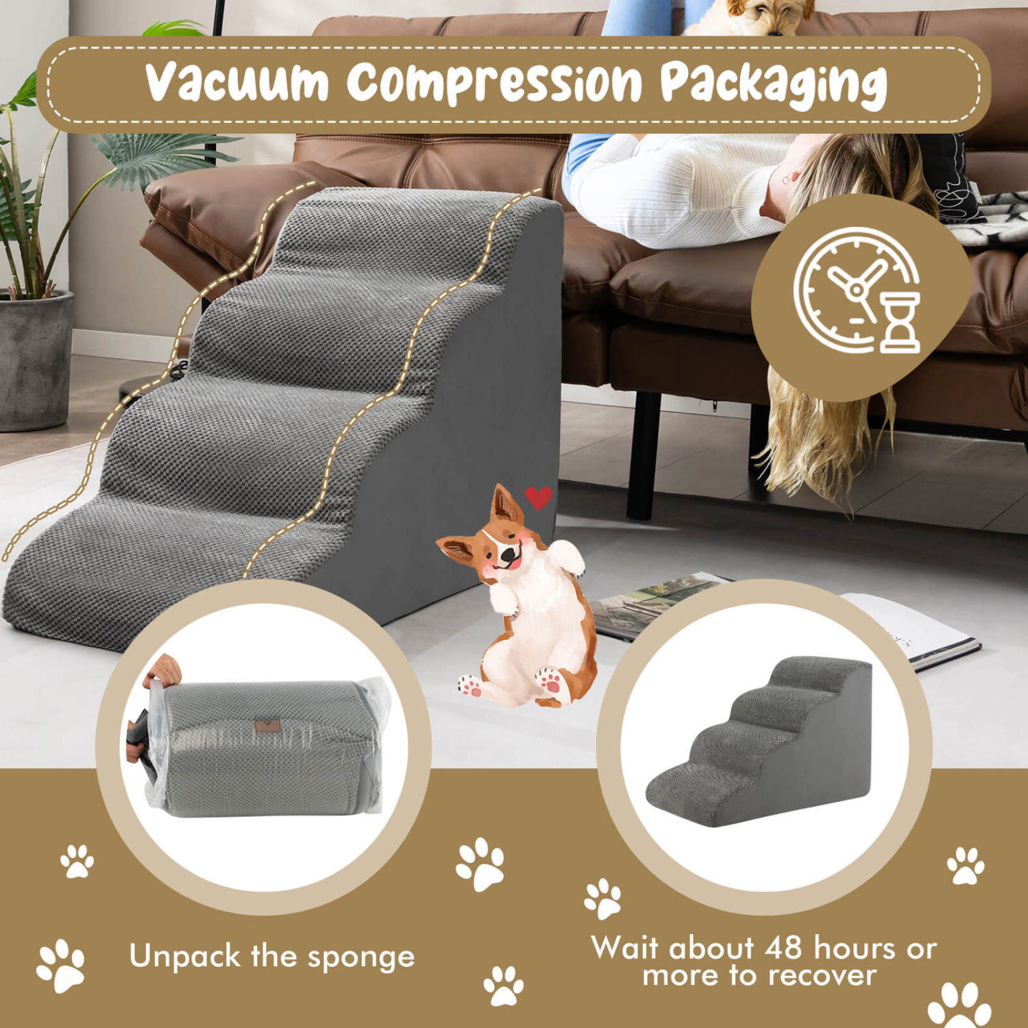 4-Tier Foam Non-Slip Dog Steps with Washable Zippered Cover Pet Supplies - view 8