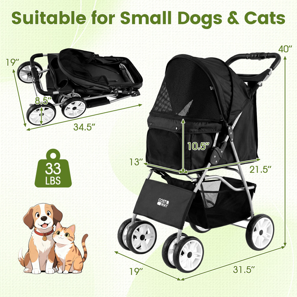 4 Wheel Pet Stroller for Small Dogs Cats up to 33 LBS - view 4