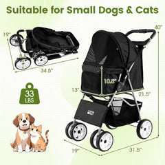 4 Wheel Pet Stroller for Small Dogs Cats up to 33 LBS - view 4