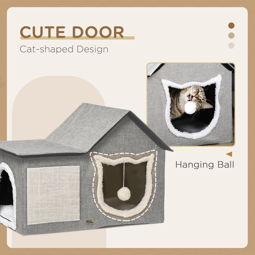 Large Cat Bed for Indoor, Cat House Hideaway with Soft Cushion, Scratching Pad - view 5
