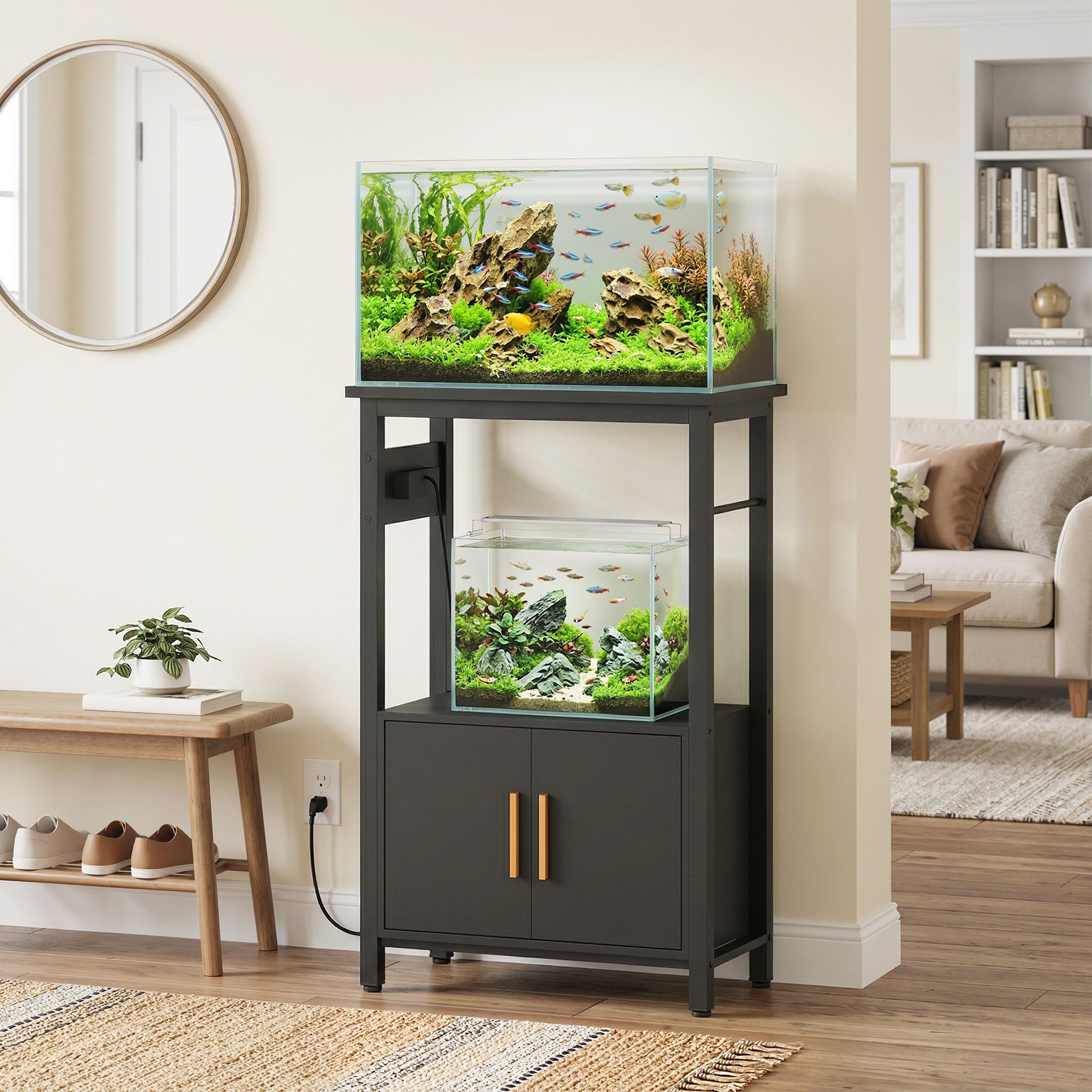 5-10 Gallon Fish Tank Stand Aquarium Stand with Power Outlets, Cabinet, Shelf - view 7