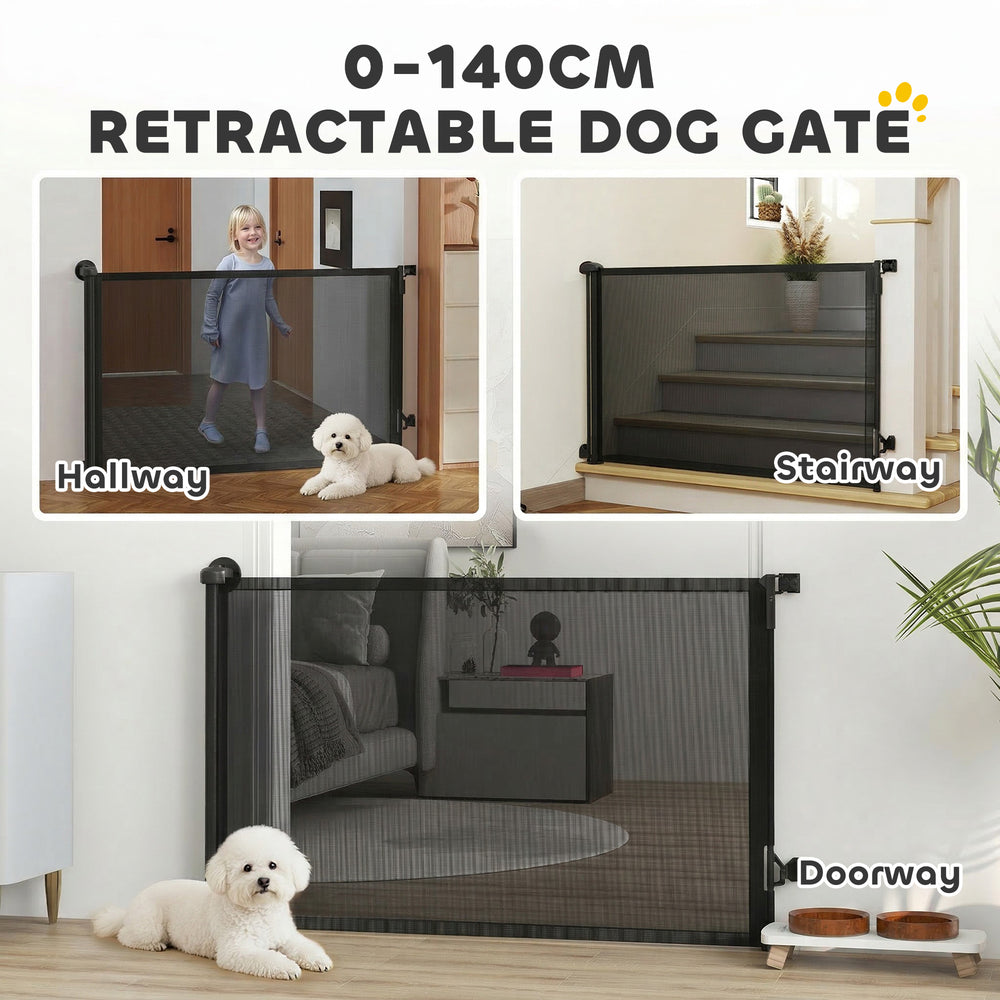Retractable Dog Gate, 36.6" Tall, Extends to 55" Wide, Mesh Pet Gate - view 3