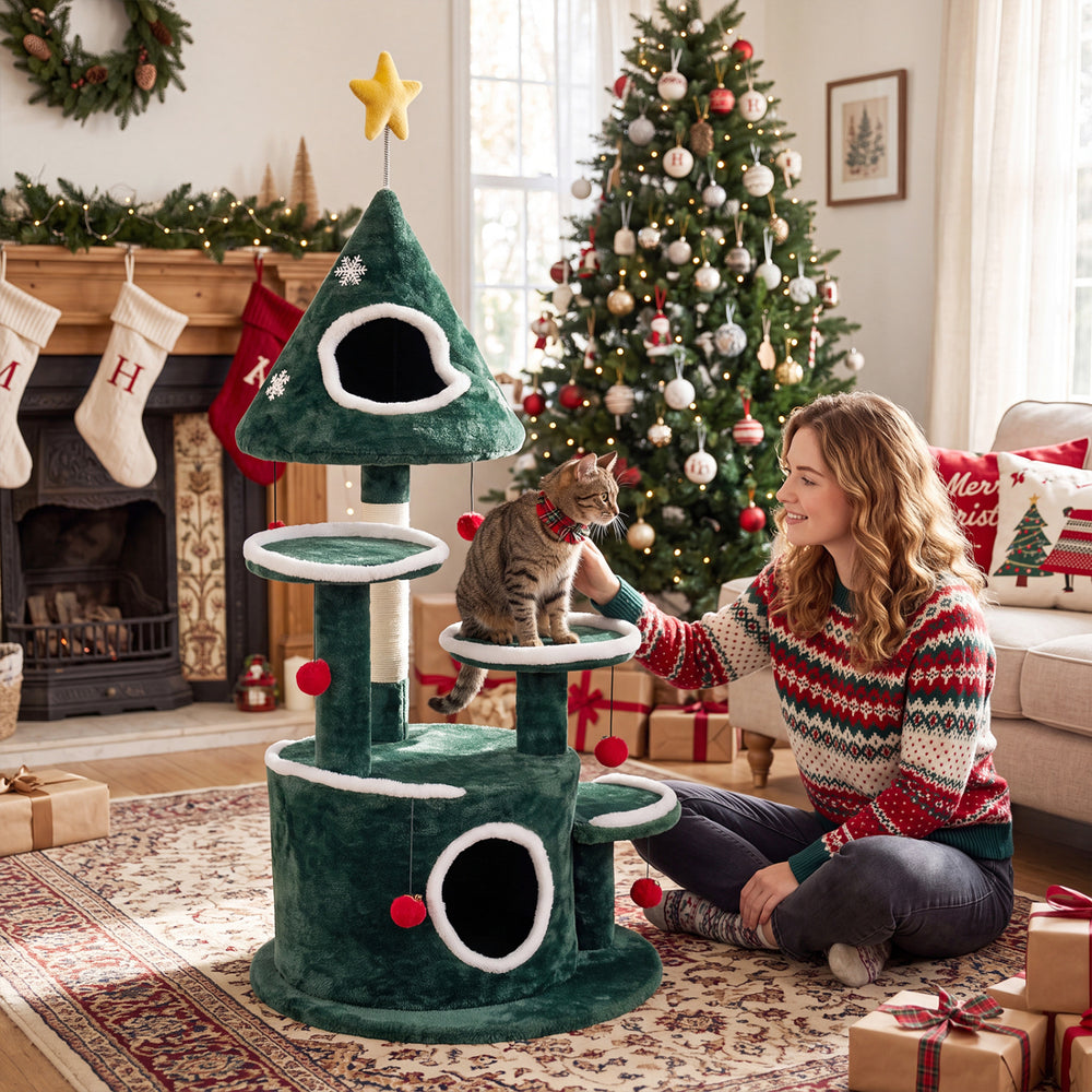 50" Christmas Cat Tree with 2 Condos and Sisal Scratching Post - view 2