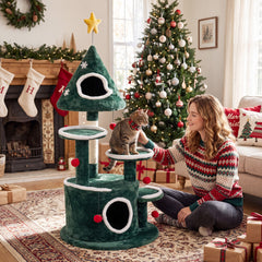50" Christmas Cat Tree with 2 Condos and Sisal Scratching Post - view 2