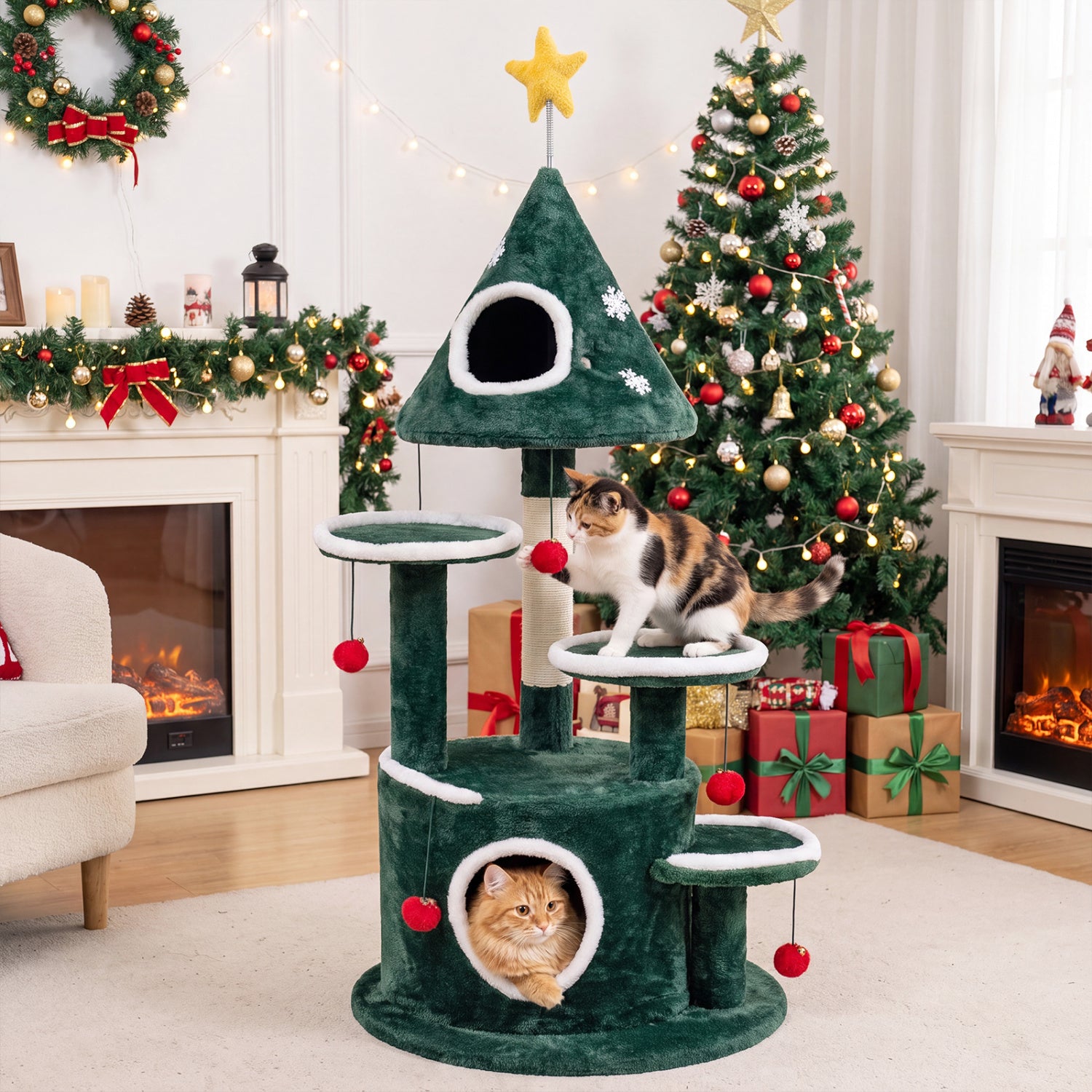 50" Christmas Cat Tree with 2 Condos and Sisal Scratching Post - view 3