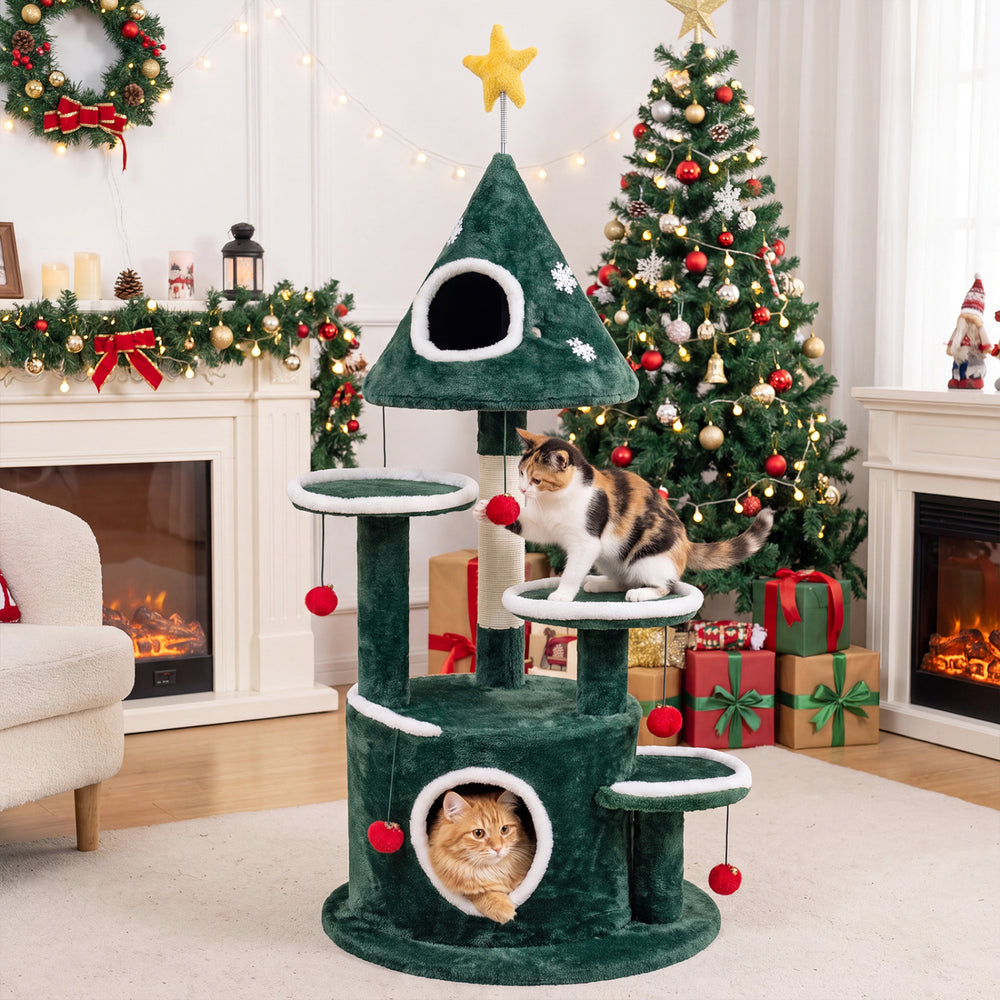 50" Christmas Cat Tree with 2 Condos and Sisal Scratching Post - view 3